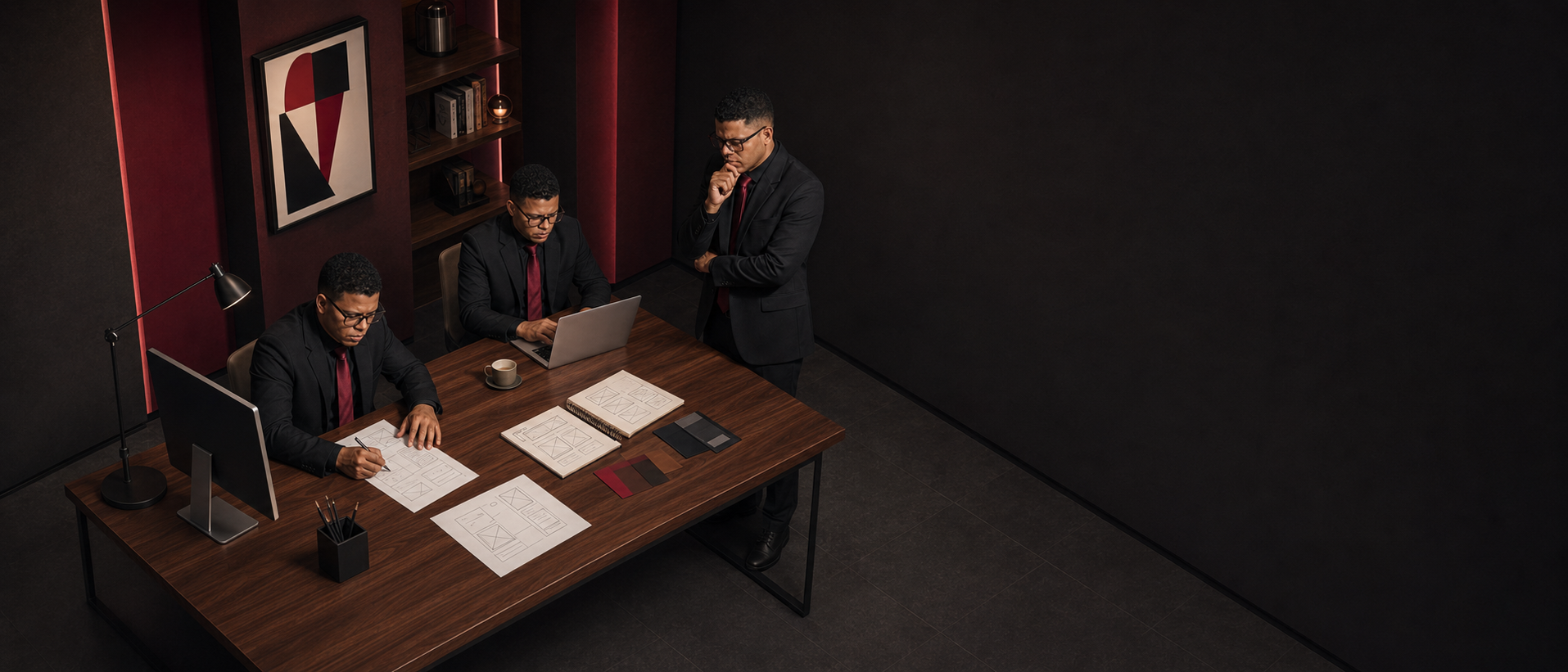 Equipe Cratera Design desenvolvendo a estrutura completa de uma página