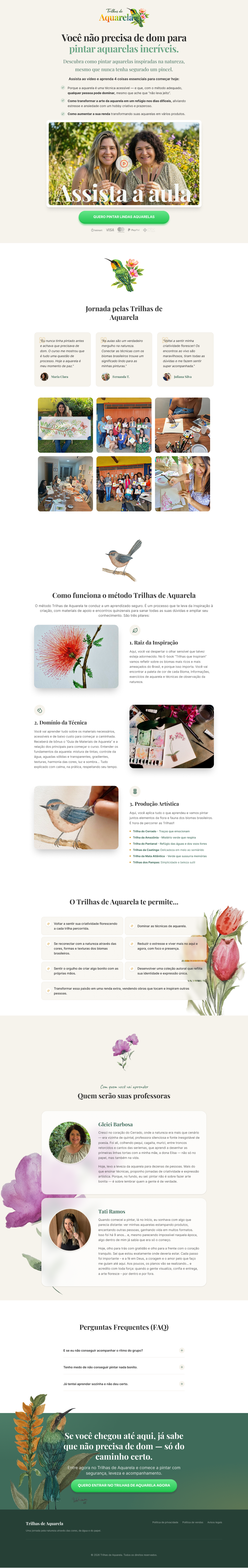 Layout da página Trilhas de Aquarela