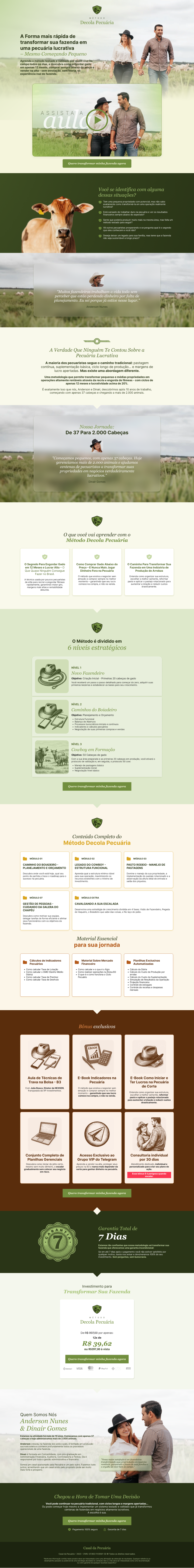 Layout da página Decola Pecuária